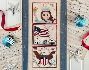 Counted Cross Stitch Pattern, Liberty Glory Unity, Patriotic Decor, Pillow Ornaments, Eagle, Luminous Fiber Arts, PATTERN ONLY