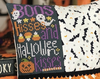 Counted Cross Stitch, Halloween Kisses, Halloween Decor, Pumpkins, Ghosts, Candy Corn, Lindsey Weight, Primrose Cottage Stitches