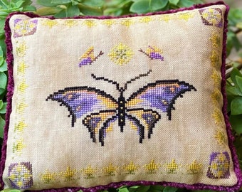 Counted Cross Stitch, Enchanted Wings, Pin Keep, Bowl Filler, Pillow Ornament, Country Rustic, Spring Decor, MTV Designs, PATTERN ONLY