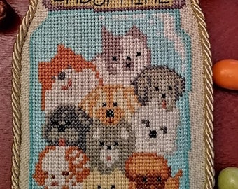 Counted Cross Stitch Pattern, Endorphine, Home Decor, Bowl Filler, Dogs, Pillow Ornament, Twin Peak Primitives, PATTERN ONLY