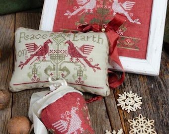 Counted Cross Stitch Pattern, Peace on Earth, Sampler, Pincushion, Strawberry, Erica Michaels, PATTERN ONLY