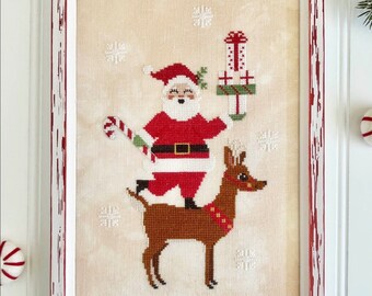 Counted Cross Stitch Pattern, Santa Stack, Christmas Pillow, Reindeer, Candy Cane, Presents, Luminous Fiber Arts, PATTERN ONLY