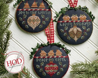Cross Stitch Pattern, Shiny Objects, Christmas Ornaments, Peace, Joy, Happy Holidays, Bells, Pillow Ornaments, Hands On Design, PATTERN ONLY