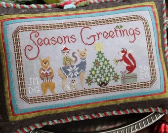Cross Stitch Pattern, Holiday Card 2020, Seasons Greetings, Christmas Decor, Fox, Bear, Christmas Ornament, The Blue Flower, PATTERN ONLY