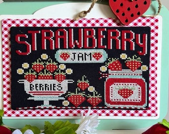 Counted Cross Stitch Pattern, Strawberry Jam, Strawberries, Summer Decor, Garden Decor, Stitching Housewives, PATTERN ONLY