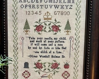 Counted Cross Stitch Pattern, One Stitch at a Time, Alphabet Sampler, Quote Sampler, Flower Motif, Violets & Verses, PATTERN ONLY