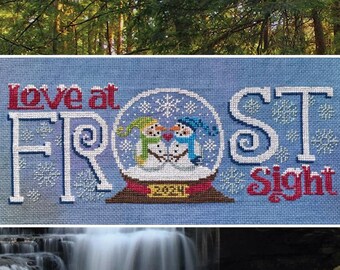 Counted Cross Stitch Pattern, Love at Frost Sight, Winter Decor, Pillow, Snow Globe, Snowmen, Silver Creek Samplers, PATTERN ONLY