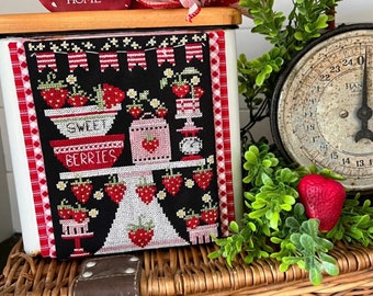 Counted Cross Stitch Pattern, Berry Bakery, Summer Decor, Berries, Strawberries, Pedestal, Stitching Housewives, PATTERN ONLY