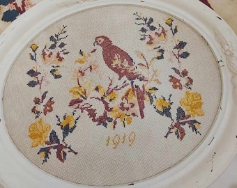 Counted Cross Stitch Pattern, Dutch Bird 1919, Bird Motif, Flower Motifs, Branches, Pillow Ornament, Quaint Rose Needlearts, PATTERN ONLY