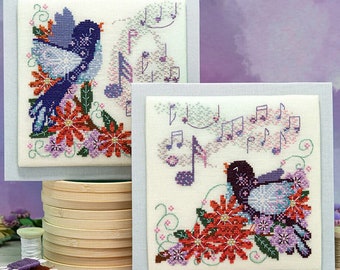 Counted Cross Stitch, Songbird Serenade, Summer Decor, Flowers, Musical Notes, Pillow Ornaments, Counting Puddles, PATTERN ONLY