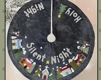 Wool Applique Pattern, Silent Night, Christmas Decor, Primitive Decor, Tree Skirt, All Through the Night,  Bonnie Sullivan, PATTERN ONLY