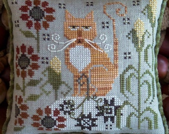 Counted Cross Stitch Pattern, Clementine, Fall Decor, Orange Tabby, Cat, Corn, Flowers, Cat Whiskers, Plum Street Samplers, PATTERN ONLY