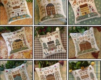Counted Cross Stitch Pattern, ABC Samplers, Pillow, Ornaments, Bowl Fillers, Alphabet Pillows, Little House Needlework, Pattern SET ONLY