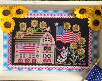 Counted Cross Stitch Pattern, Liberty Farm, Americana, Patriotic, Chickens, American Flag, Stitching Housewives, PATTERN ONLY