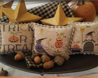 Counted Cross Stitch Pattern, Jack O Lantern Jubilee, Halloween Decor, Witches, Pumpkins, Crows, Brenda Gervais, PATTERN ONLY