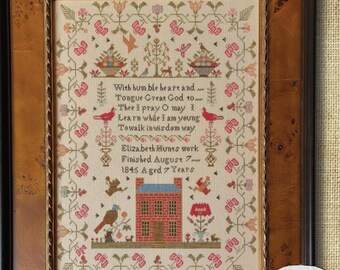 Counted Cross Stitch Pattern, Elizabeth Hunt 1845, Antique Reproduction, Reproduction Sampler, Brenda Gervais, PATTERN ONLY