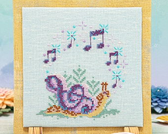 Counted Cross Stitch, Snail Song, Summer Decor, Floral Motifs, Musical Notes, Lindsey Whitney, Counting Puddles, PATTERN ONLY