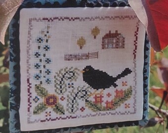 Counted Cross Stitch, Blackbird's Summer, Country Rustic, Summer Decor, Crow, Garden Decor, Flowers, Cosford Rise Stitchery, PATTERN ONLY