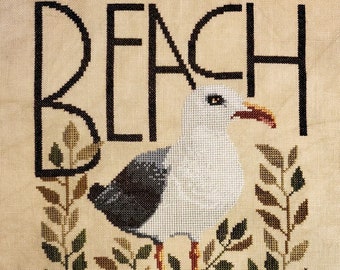 Counted Cross Stitch, Beach Rat, Folk Art, Country Chic, Seagull, Leaf Vine, Gigi Reavis, The Artsy Housewife, PATTERN ONLY