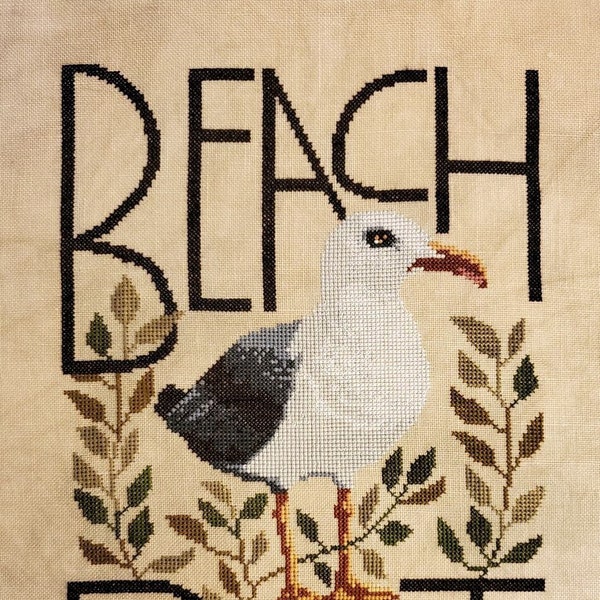 Counted Cross Stitch, Beach Rat, Folk Art, Country Chic, Seagull, Leaf Vine, Gigi Reavis, The Artsy Housewife, PATTERN ONLY