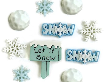 Snow Day, Christmas Collection, Snowflakes, Snowballs, Winter Decor, Let It Snow Sign, Snow, Shank Buttons, Buttons Galore & More, #4812