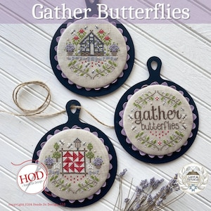 Cross Stitch Pattern, Gather Butterflies, Seasonal Series, Summer Decor, Bees, Butterflies, Ornaments, Motifs, Hands On Design, PATTERN ONLY