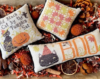 Counted Cross Stitch Pattern, The Old Black Cat, Pillow Ornament, Bowl Fillers, Halloween Decor, Ghost, Annie Beez, PATTERN ONLY