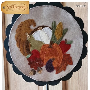 Wool Applique Pattern, A Round the Year, November, Wool Wallhanging, Cornucopia, Acorns, Pumpkin, Wool Mat, Sew Cherished, PATTERN ONLY