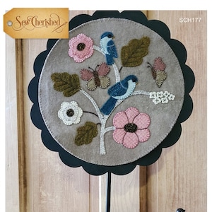Wool Applique Pattern, A Round the Year, June, Wool Wallhanging, Bluebirds, Butterflies, Primitive, Wool Mat, Sew Cherished, PATTERN ONLY