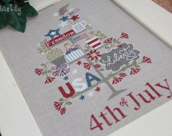 Counted Cross Stitch Pattern, Celebrate 4th of July, Americana, Patriotic, Independence Day, American Flag, Madame Chantilly, PATTERN ONLY