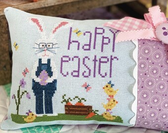 Counted Cross Stitch Pattern, Easter Greetings, Spring Decor, Easter, Bunny Rabbit, Carrots, Primrose Cottage, PATTERN ONLY
