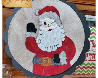 Wool Applique Pattern, A Round the Year, December, Wool Wallhanging, Santa, Christmas Decor, Wool Mat, Sew Cherished, PATTERN ONLY