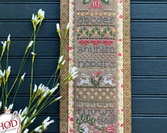 Cross Stitch Pattern, Spring Folk, Seasonal  Alphabet Sampler, Bunnies, Tulips, Spring Decor, Bows, Hands On Design, PATTERN ONLY
