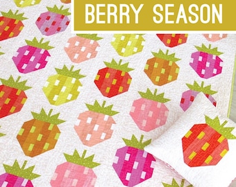 Quilt Pattern, Berry Season, Strawberry Quilt, Strawberries, Scrappy Quilt, Patchwork, Pillow, Lap Quilt, Picnic Quilt, Elizabeth Hartman
