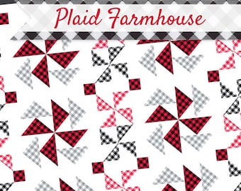 Quilt Pattern, Plaid Farmhouse, Scrappy Quilt, Scrap Fabric Pinwheel, Prairie Quilt, Patchwork Quilt, It's Sew Emma, PATTERN ONLY