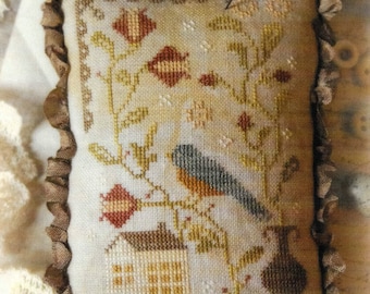 Counted Cross Stitch Pattern, Bluebird Out My Window, Bluebird, Saltbox, Cross Stitch Pillow, Winter Decor, Brenda Gervais, PATTERN ONLY