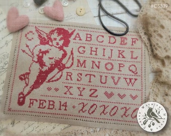 Counted Cross Stitch Pattern, Cupid's Sampler, Valentine's Day, Monochromatic, Love, Heart Motifs, Brenda Gervais, PATTERN ONLY