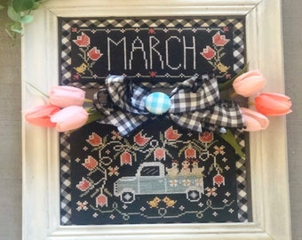 Counted Cross Stitch Pattern, Truckin' Along, March, Vintage Truck, Spring Tulips, Stitching with the Housewives, PATTERN ONLY