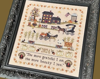 Cross Stitch Pattern, Fall on the Farm, Autumn Decor, Country Rustic, Turkeys, Thankful Sampler, Finally a Farmgirl, PATTERN ONLY
