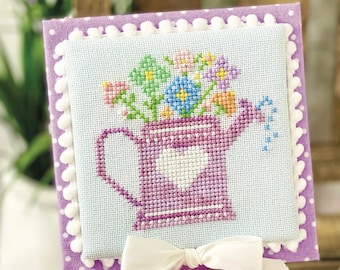 Counted Cross Stitch Pattern, May Flowers, Spring Decor, Garden Decor, Watering Can, Blossoms, Primrose Cottage, PATTERN ONLY