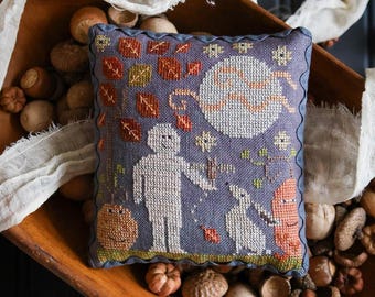 PRE-Order, Cross Stitch Pattern, Mini Mummy Moon, Halloween Decor, Jack O Lantern, Plum Street Samplers, PATTERN ONLY