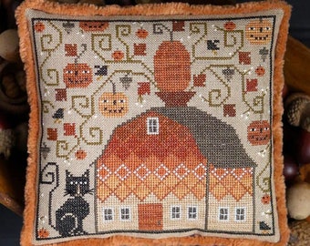 Cross Stitch Pattern, Grim's Haunt, Halloween Decor, Jack O'Lanterns, Black Cat, Barn, Crow, Plum Street Samplers, PATTERN ONLY