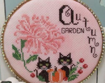 Counted Cross Stitch Pattern, Autumn Garden, Pillow Ornament, Bowl Filler, Autumn Decor, Cats, Pumpkins, KiraLyn's Needlearts, PATTERN ONLY