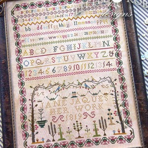 Counted Cross Stitch Pattern, Jane Jaques 1819, Alphabet Reproduction Sampler, Flower Motifs, Little Robin Designs, PATTERN ONLY
