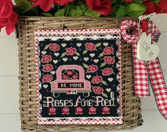 Counted Cross Stitch Pattern, Roses are Red, Roses, Valentines Day, Back up the Truck, Stitching Housewives, PATTERN ONLY