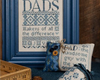 Counted Cross Stitch Pattern, Dads, Strawberry Pin Keep, Monochromatic, Smalls, Pillow Ornaments, Erica Michaels, PATTERN ONLY