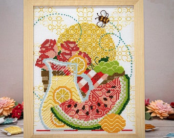 Counted Cross Stitch, Sweet Summertime, Lemonade, Watermelon, Bee, Summer Decor, Lindsey Whitney, Counting Puddles, PATTERN ONLY