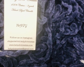 Chenille Trim, Navy, Lady Dot Creates, Chenille, Hand Dyed Chenille, Cotton Chenille, Sewing Notion, Sewing Accessory, Sewing Trim