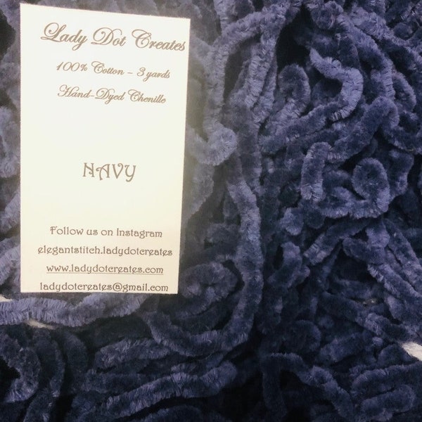 Chenille Trim, Navy, Lady Dot Creates, Chenille, Hand Dyed Chenille, Cotton Chenille, Sewing Notion, Sewing Accessory, Sewing Trim