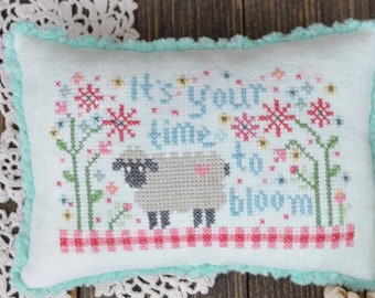 Counted Cross Stitch, Time to Bloom, Spring Decor, Sheep, Garden Decor, Folk Art, Flowers, Annie Beez Folk Art, PATTERN ONLY